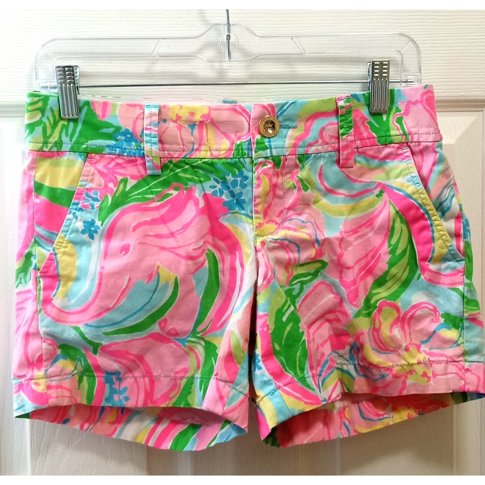 Lilly Pulitzer Callahan Shorts Womens Sz 0 Pink Tropical Floral Beachy Coastal